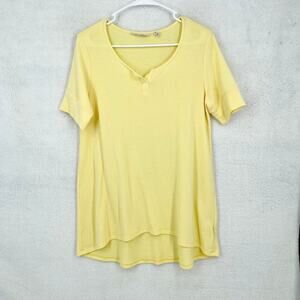 SOFT SURROUNDING Top Women Size Medium Swoop Neck Short Sleeve Yellow High Low